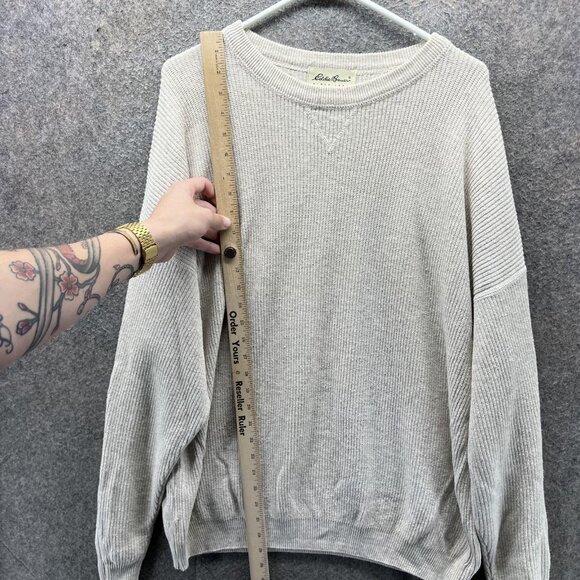 Eddie Bauer Sweater Mens Medium Beige Waffle Knit Crewneck 100% Cotton USA - Picture 11 of 12